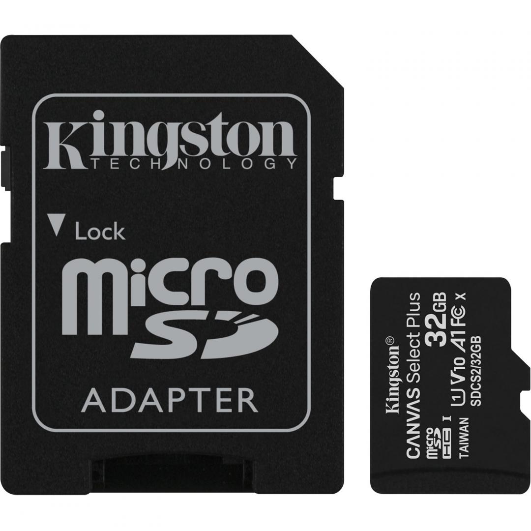 CARD MicroSD KINGSTON, 32 GB, microSDHC, clasa 10, standard UHS-I U1, "SDCS2/32GB" (timbru verde 0.03 lei)