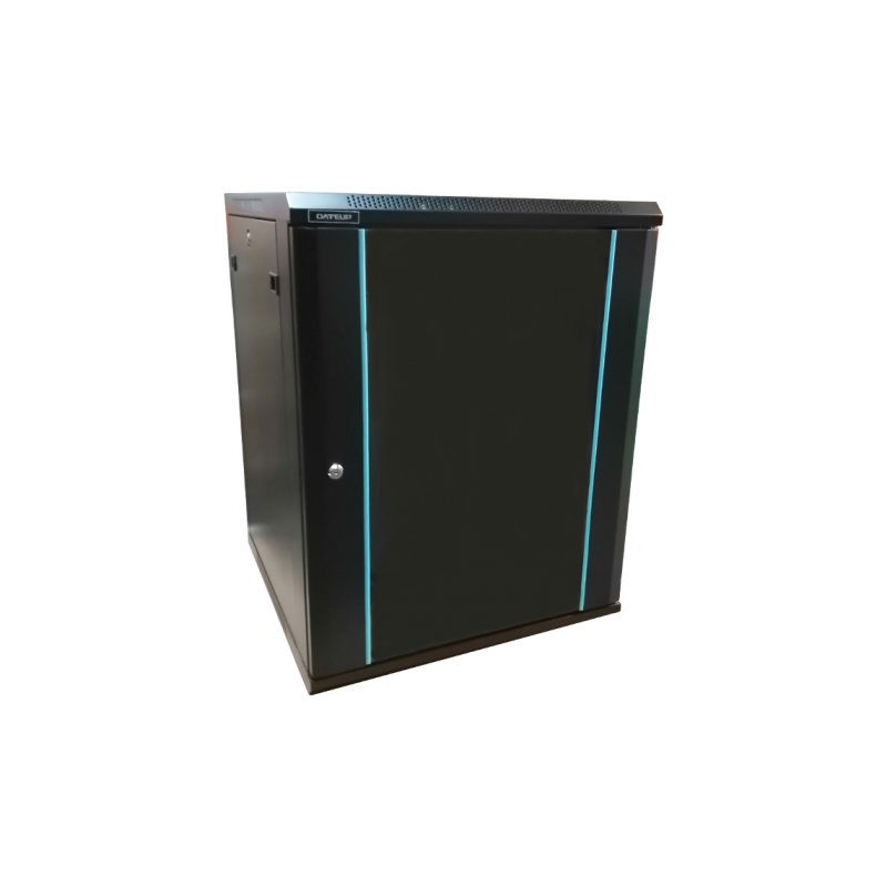 Rack 12U 600x450, dezasamblat, montare pe perete, usa din sticla, panouri laterale detasabile si securizate , culoare negru RAL 9004, DATEUP "MP.6412.9001"