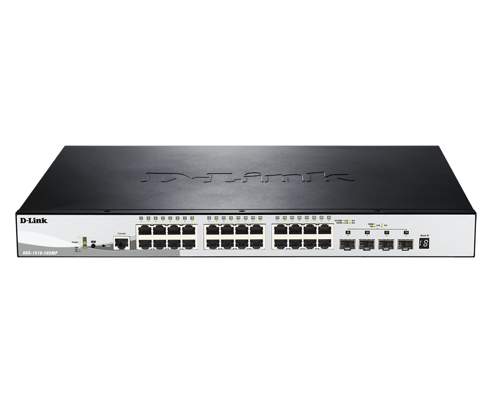 SWITCH POE D-Link, Gigabit x 24 POE, SFP+ x 4, 802.3at, Stackable Smart Managed, rackabil, carcasa metalica, "DGS-1510-28XMP" (timbru verde 10 lei)