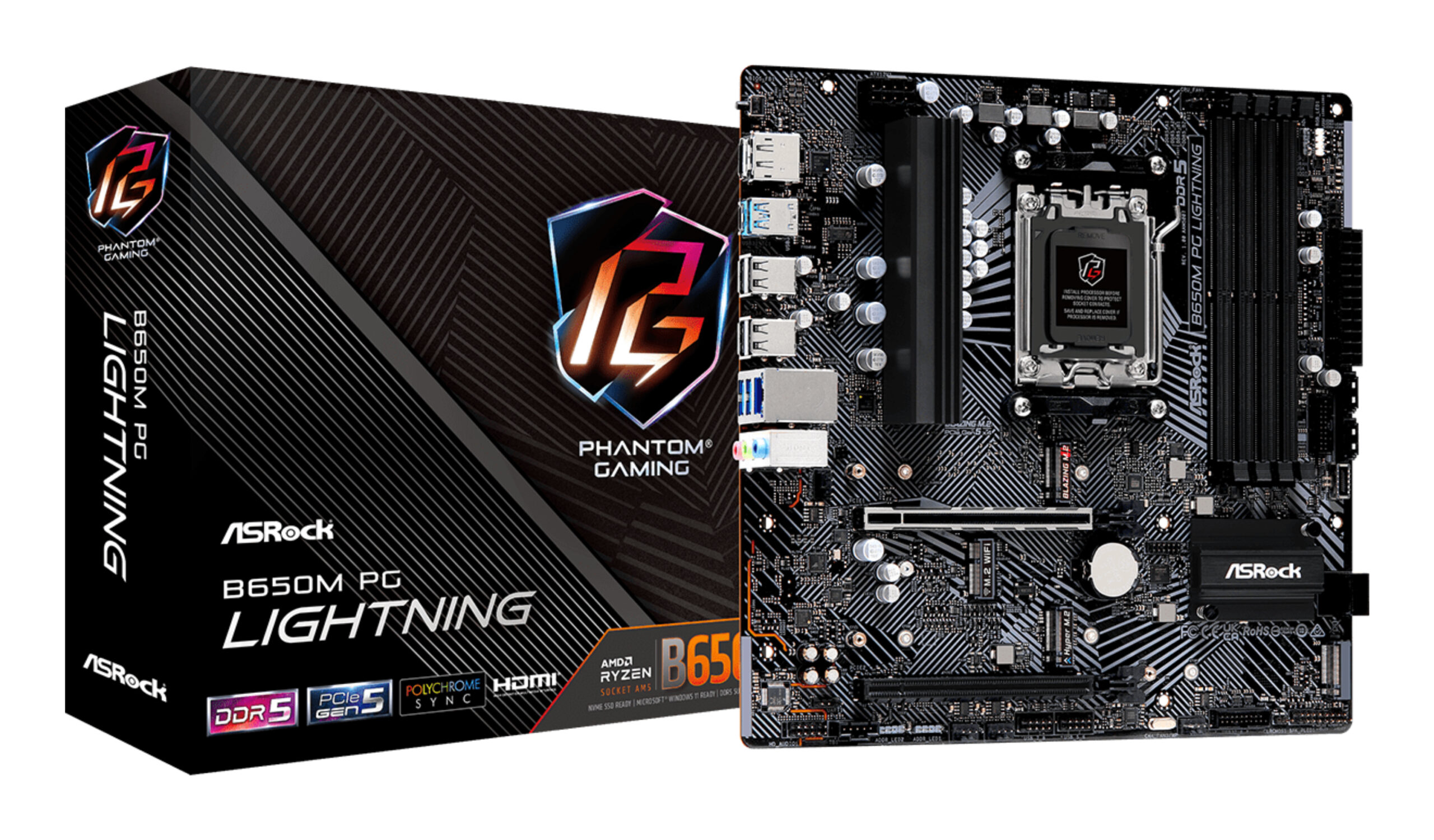 Placa de baza AsRock "B650M PG Lightning", skt. AM5, chipset AMD B650, mATX, 4 x DDR5 max. 192 GB, USB 3.2 gen 2, 4 x SATA, 2 x M.2, PCIe 4.0, HDMI, DisplayPort, "B650M PG LIGHTNING"