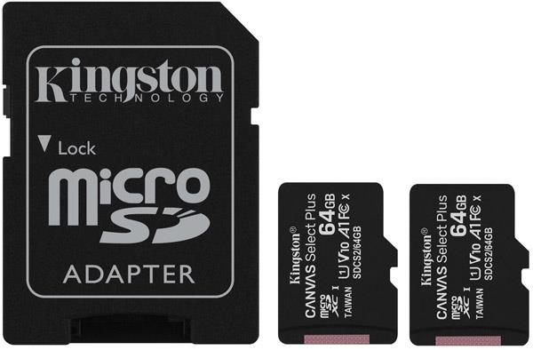 64GB micSDXC Canvas Select Plus 100R A1 C10 Two Pack + Single ADP, "SDCS2/64GB-2P1A" (timbru verde 0.03 lei)
