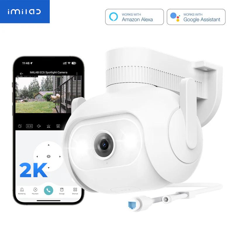 CAMERA IP Exterior Imilab, supraveghere 360 grade, 2K, 2048x1080, IP66, dist. IR 30 m, 3 Mpx, RJ-45 + wireless, microfon, sirena, carcasa plastic, slot SD card da, "EC5-LAN" (timbru verde 0.8 lei)