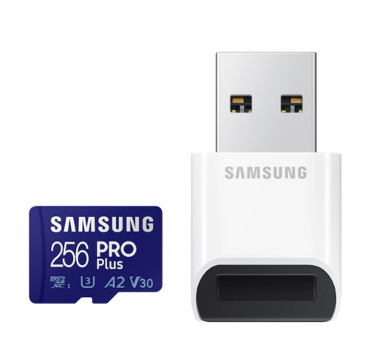Card memorie Samsung PRO Plus + Cititor USB carduri micro-SDXC, MB-MD256KB/WW, 256GB, "MB-MD256KB/WW" (timbru verde 0.03 lei)