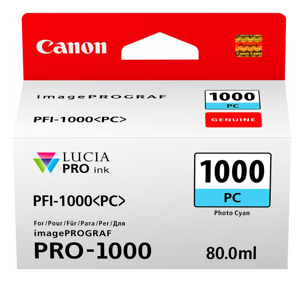 Cartus Cerneala Original Canon Light Cyan, PFI-1000PC, pentru IPF PRO-1000, , (timbru verde 0.15 lei),NOPP, "0550C001AA"