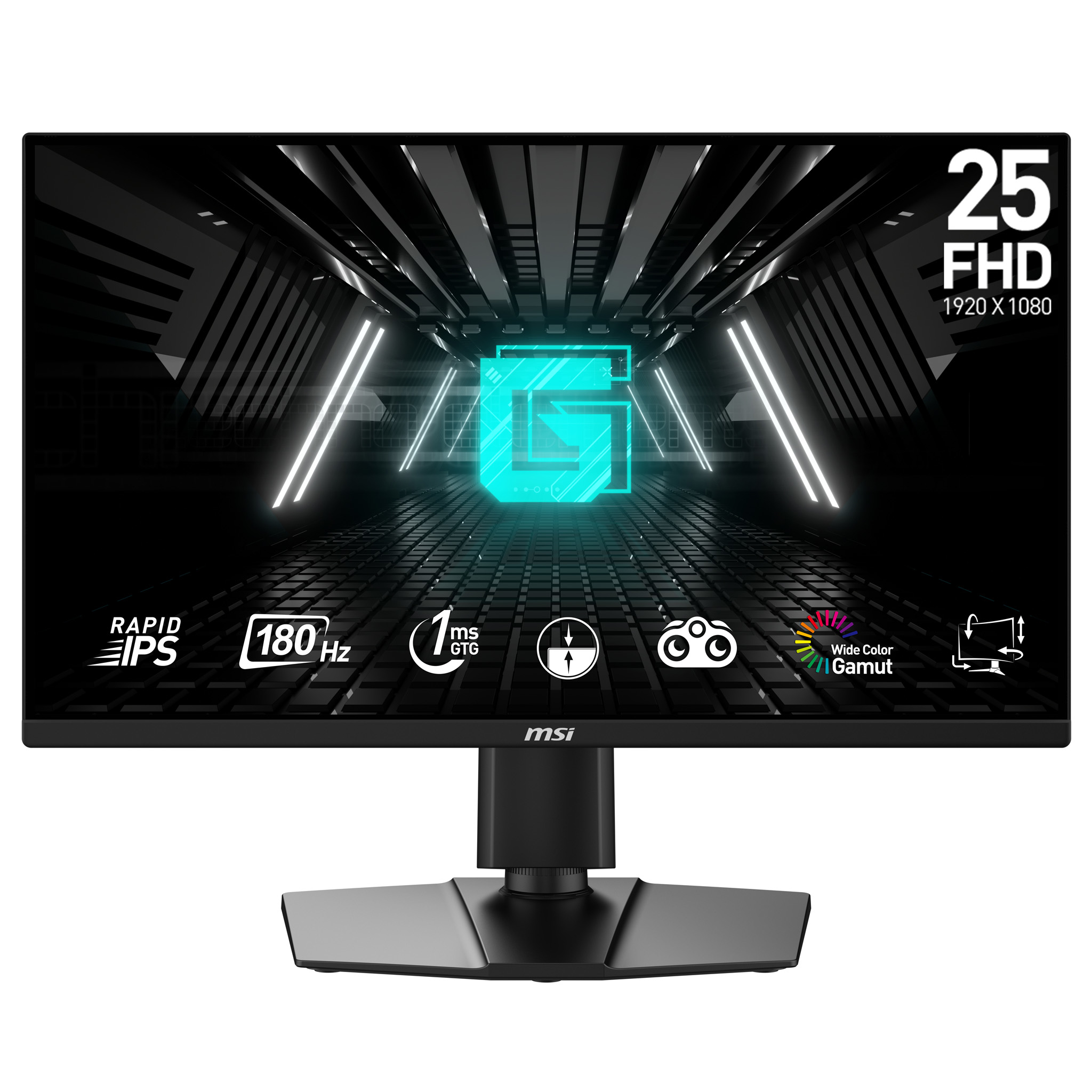 Monitor MSI G255PF E2, IPS, 24.5 inch, Full HD, 1920x1080, HDMI, DisplayPort, Boxe, Pivot, 180Hz, 1ms, Negru "G255PF E2" (timbru verde 7 lei)