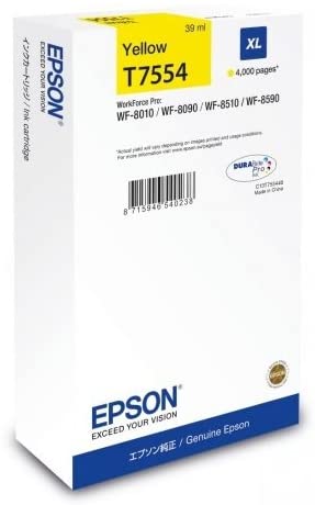 Cartus Cerneala Original Epson Yellow, T7554, pentru Workforce Pro WF-8010|8090|8510|8590, , (timbru verde 0.15 lei), "C13T755440"