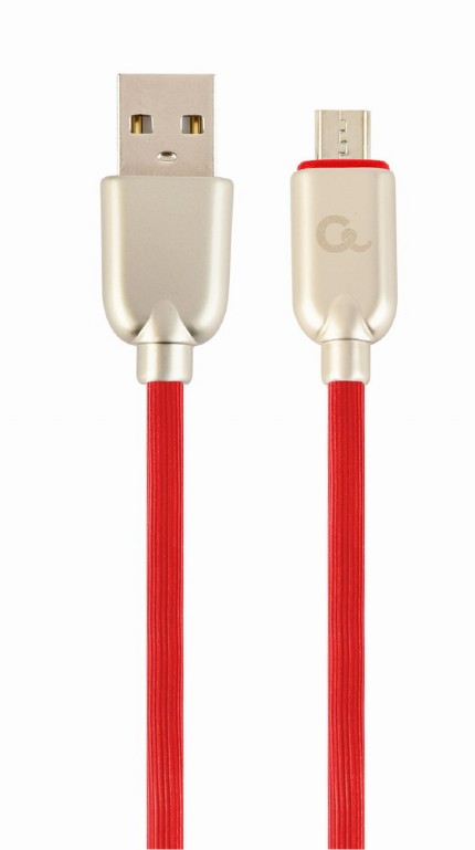 CABLU alimentare si date GEMBIRD, pt. smartphone, USB 2.0 (T) la Micro-USB 2.0 (T), 2m, premium, cablu din cauciuc, rosu, conectori argintii, "CC-USB2R-AMmBM-2M-R" (timbru verde 0.08 lei)