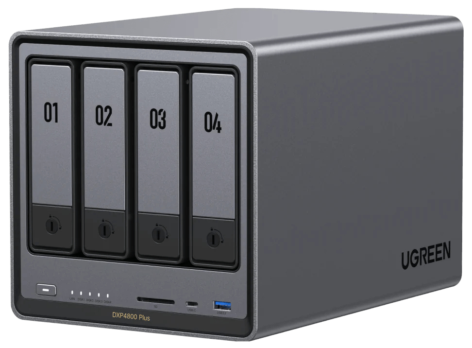 NAS Ugreen "DXP4800Plus", CPU 4.40 GHz, RAM DDR5 8Gb max 64Gb, SATA 32Tx4 si M.2 8Tx2, LAN 2.5Gbx1 si 10Gbx1, 2xUSB2.0, 2xUSB 3, 1xTypeC 3.2Gen2, HDMI 2.0 4K, card reader, "35261" (timbru verde 7 lei) - 6941876232611