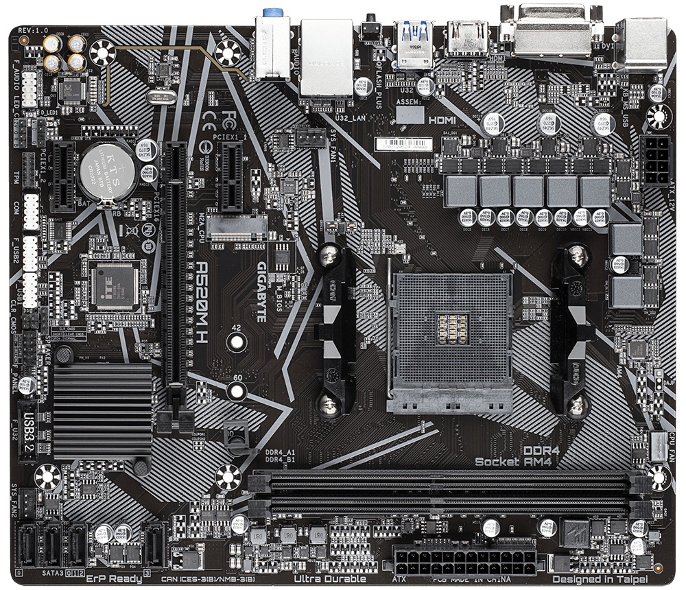 PLACA de BAZA Gigabyte "A520M H", skt AM4, mATX, AMD A520, 2 x DDR4, max. 64 GB, 4 x SATA, 1 x M.2, 7.1, "A520M H"