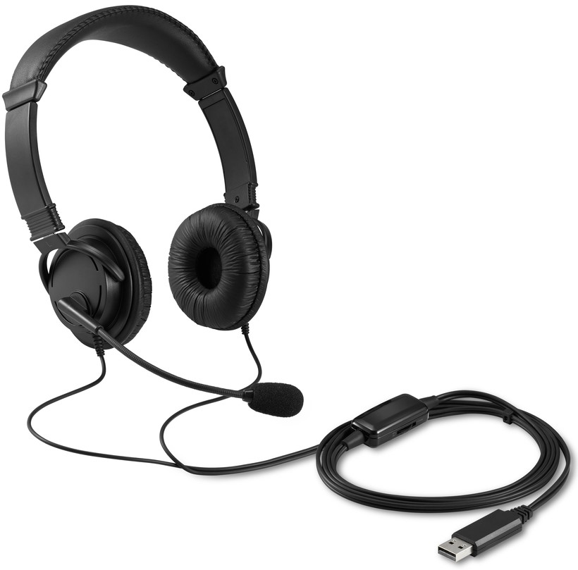 CASTI Kensington, cu fir, standard, utilizare multimedia, call center, microfon pe casca, noise-canceling, conectare prin USB 2.0, cablu 1.8m, negru, "K33065WW", (timbru verde 0.8 lei)