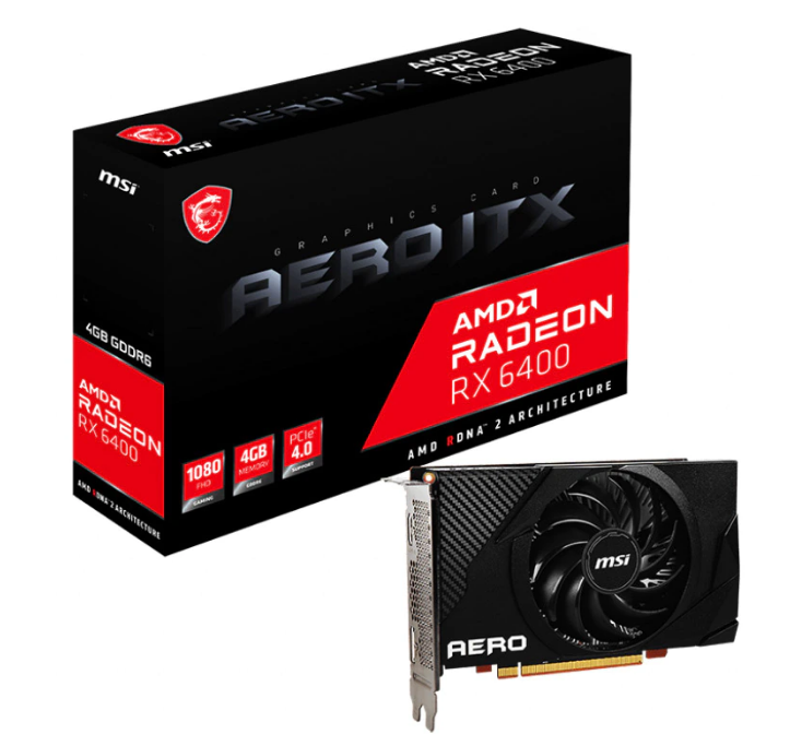MSI Radeon RX 6400 AERO ITX 4GB GDDR6 1xDP 1.4 1xHDMI 2.1, "RADEON RX 6400 AERO ITX 4G"