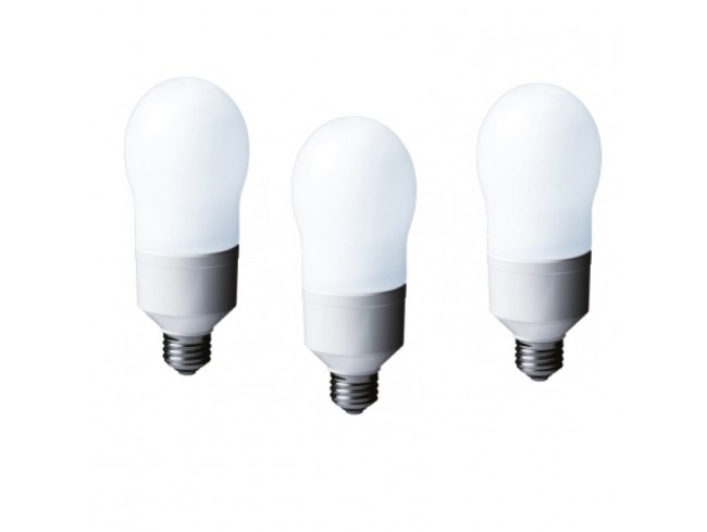 SET 3 becuri fluorescent Panasonic, soclu E27, putere 24W, forma oval, lumina alb calda, alimentare 220 - 240 V, "EFA24E282V-3" (timbru verde 1.35 lei)