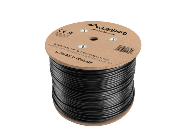 Lanberg FTP solid outdoor gel. cable, CU, cat.6, 305m, Gray "LCF6-30CU-0305-BK"