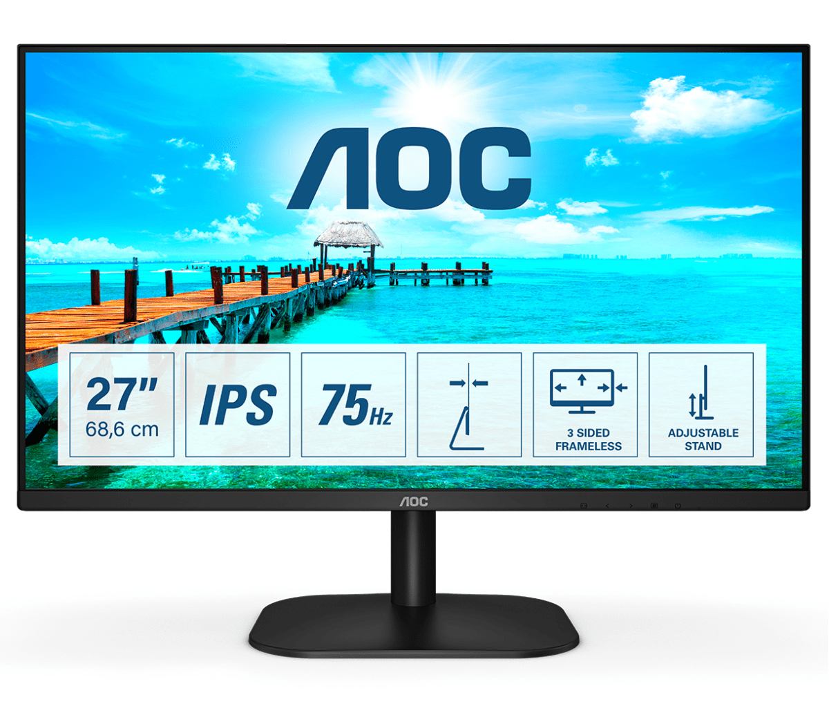MONITOR AOC 27 inch, Multimedia, IPS, Full HD (1920 x 1080), Wide, 250 cd/mp, 4 ms, VGA, DVI, HDMI, "27B2DA" (timbru verde 7 lei)