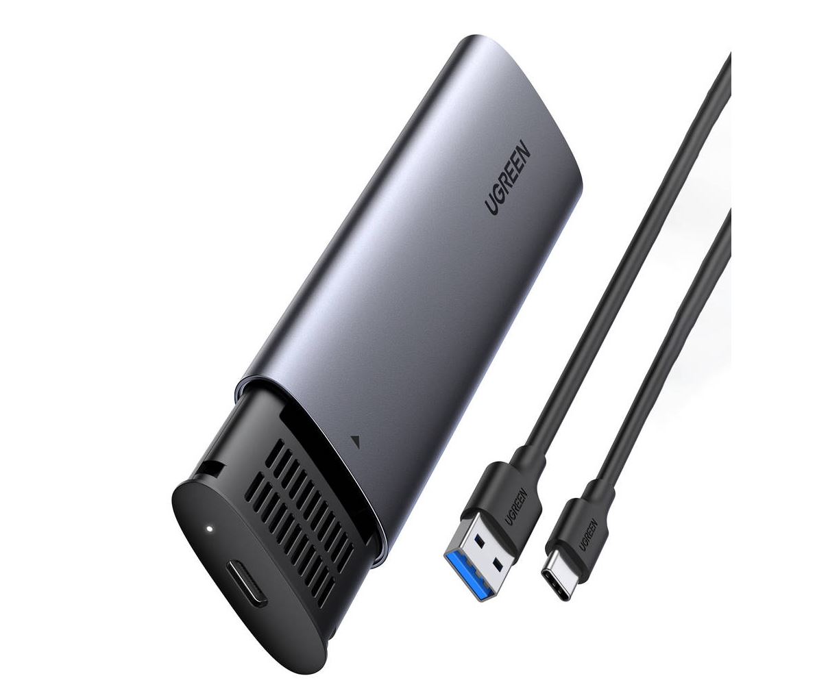 RACK extern Ugreen, "CM400" pt SSD M.2 NGFF SATA compatibile cu form factor 2280/2260/2242/2230,cablu inclus de 50 cm USB Type-C la USB,5Gbps,Al,gri "10903" (timbru verde 0.8 lei) - 6957303819034