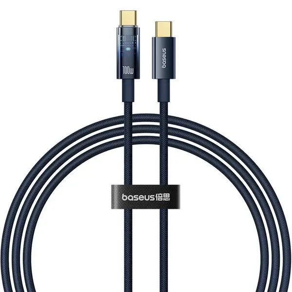 CABLU alimentare si date Baseus Explorer, Fast Charging Data Cable pt. smartphone, USB Type-C la USB Type-C 100W, oprire automata incarcare, braided, 1m, albastru "P10319704321-00" (timbru verde 0.08 lei)