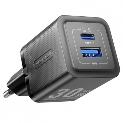 Alimentator retea Vention 30W, 1 x USB Type-C, 1 x USB, 5V/3A, PD 3.0, QC 3.0, QC 4.0, negru, "FEQB0-EU" (timbru verde 0.18 lei) - 6922794782204