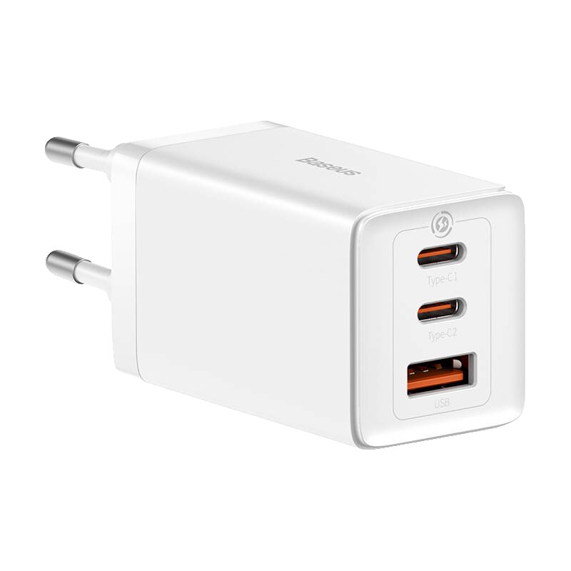 INCARCATOR RETEA Baseus GaN5 PRO, Quick Charge 65W, 2 x USB Type-C Output 5V/3A, 1 x USB, include cablu USB Type-C la USB Type-C 100W,1m, alb "CCGP120202" (timbru verde 0.18 lei) - 6932172617516