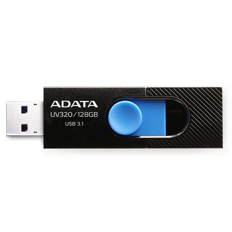 MEMORIE USB 3.2 ADATA 128GB, clasic, conector USB retractabil, Black & Blue, "AUV320-128G-RBKBL" (timbru verde 0.03 lei)
