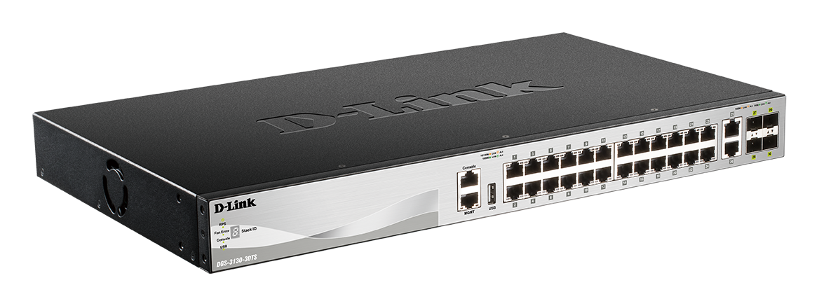 SWITCH D-Link Managed L3, Gigabit, 24 x 10/100/1000BASE-T, 2 x 10GBASE-T, 4 x 10G SFP+, rackabil, carcasa metalica, "DGS-3130-30TS" (timbru verde 10 lei)