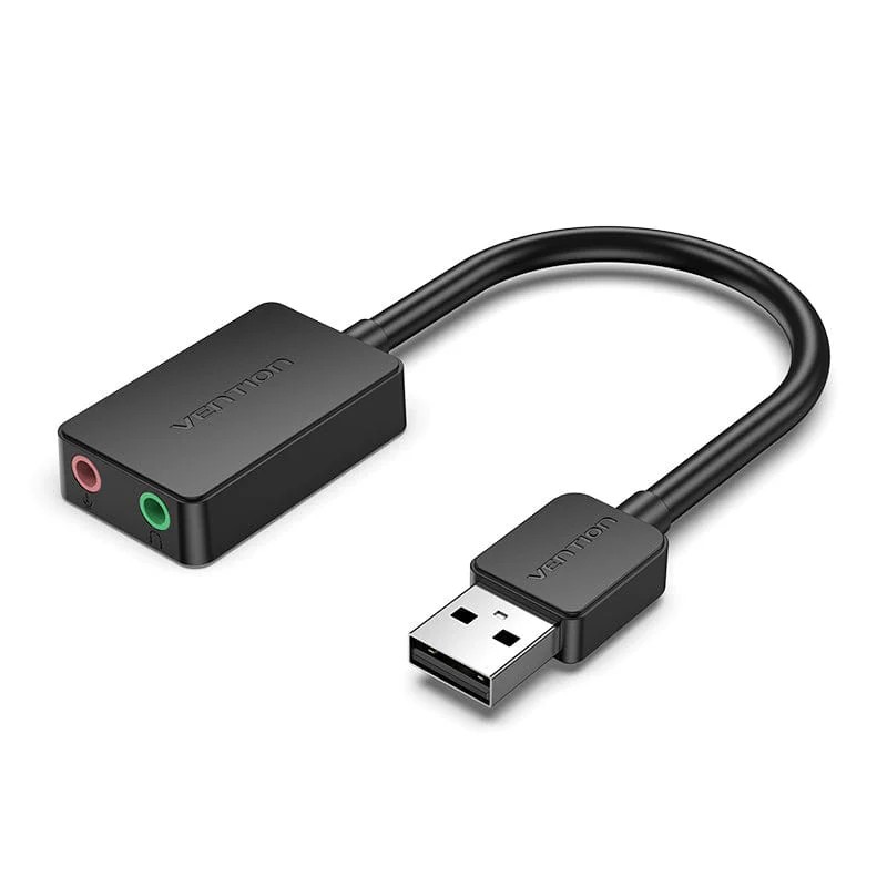PLACA de SUNET Vention, extern, 2.1, interfata USB 2.0 (T) la 2x 3.5mm Jack (M), cablu 0.15cm, negru, "CDYB0" (timbru verde 0.08 lei)