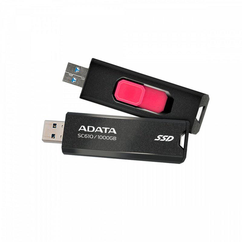 SSD EXTERN ADATA, USB 3.2, 500GB, scriere 500 MB/s citire 550 MB/s, metalic "SC610-500G-CBK/RD" (timbru verde 0.03 lei)