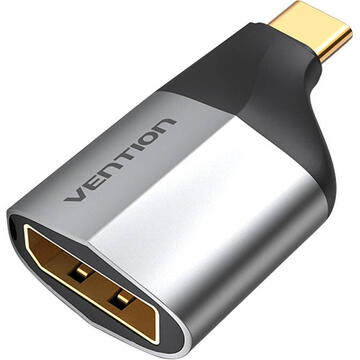 Adaptor video Vention, USB Type-C(T) la DisplayPort(M), rezolutie maxima 4K la 60Hz/2K la 60Hz, conectori auriti, invelis aliaj Al si ABS, argintiu, "TCCH0" (timbru verde 0.03lei) - 6922794742635