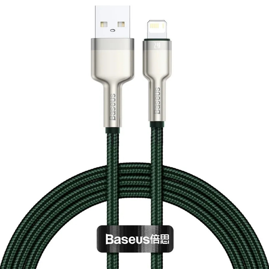 CABLU alimentare si date Baseus Cafule Metal, Fast Charging Data Cable pt. smartphone, USB la Lightning Iphone 2.4A, braided, 2m, verde "CALJK-B06" (timbru verde 0.08 lei) - 6953156202313