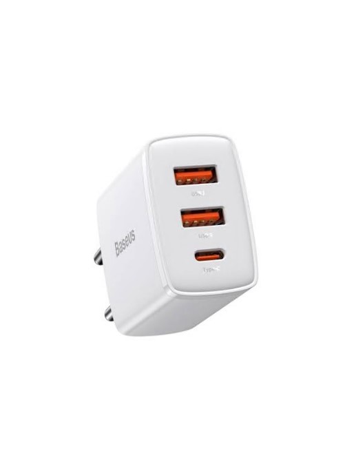 INCARCATOR retea Baseus Compact, Quick Charge 30W, 2 x USB 5V/3A, 1 x USB Type-C 5V/3A, alb "CCXJ-E02" (timbru verde 0.18 lei) - 6953156207301