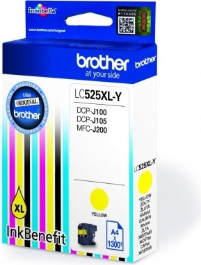 Cartus Cerneala Original Brother Yellow, LC525XLY, pentru DCP-J100|J105|MFC-J200, 1.3K, (timbru verde 0.15 lei), "LC525XLY"