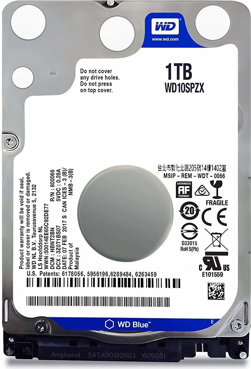 HDD notebook WD 1 TB, Blue, 5400 rpm, buffer 128 MB, 6 Gb/s, S-ATA 3, "WD10SPZX"