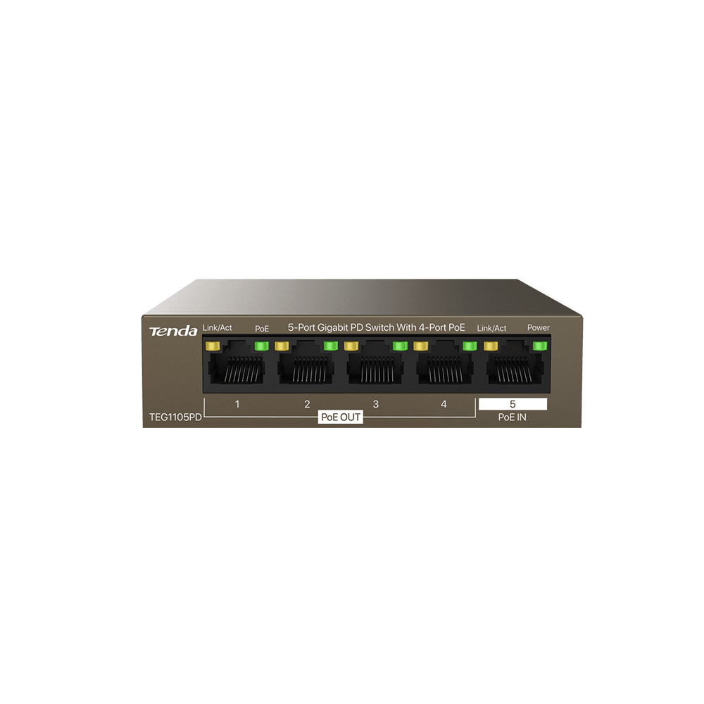 SWITCH IP-COM, Unmanaged L2 Gigabit Ethernet, alimentat prin PoE+ IEEE 802.3af, metalic "G1105PD" (timbru verde 0.8 lei)
