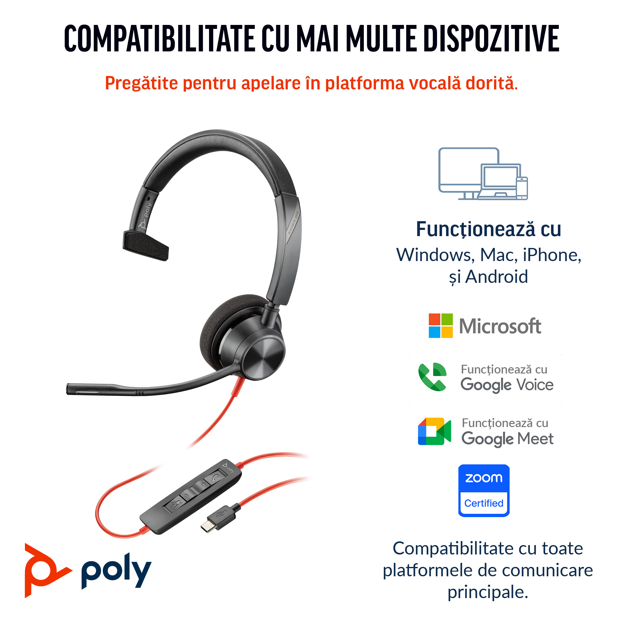 Poly BW 3310 Mono -M USB-C HS +USB-C/A"8X216AA" - imagine 3