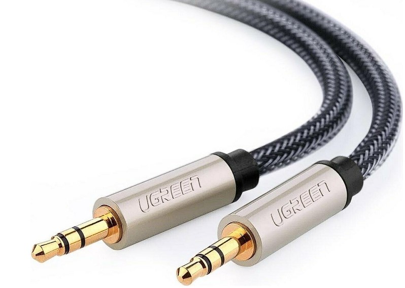 CABLU audio Ugreen, "AV125" stereo 3.5 mm jack (T) la 3.5 mm jack (T), braided, 2m, conectori auriti, gri "10604" (timbru verde 0.18 lei) - 6957303816040