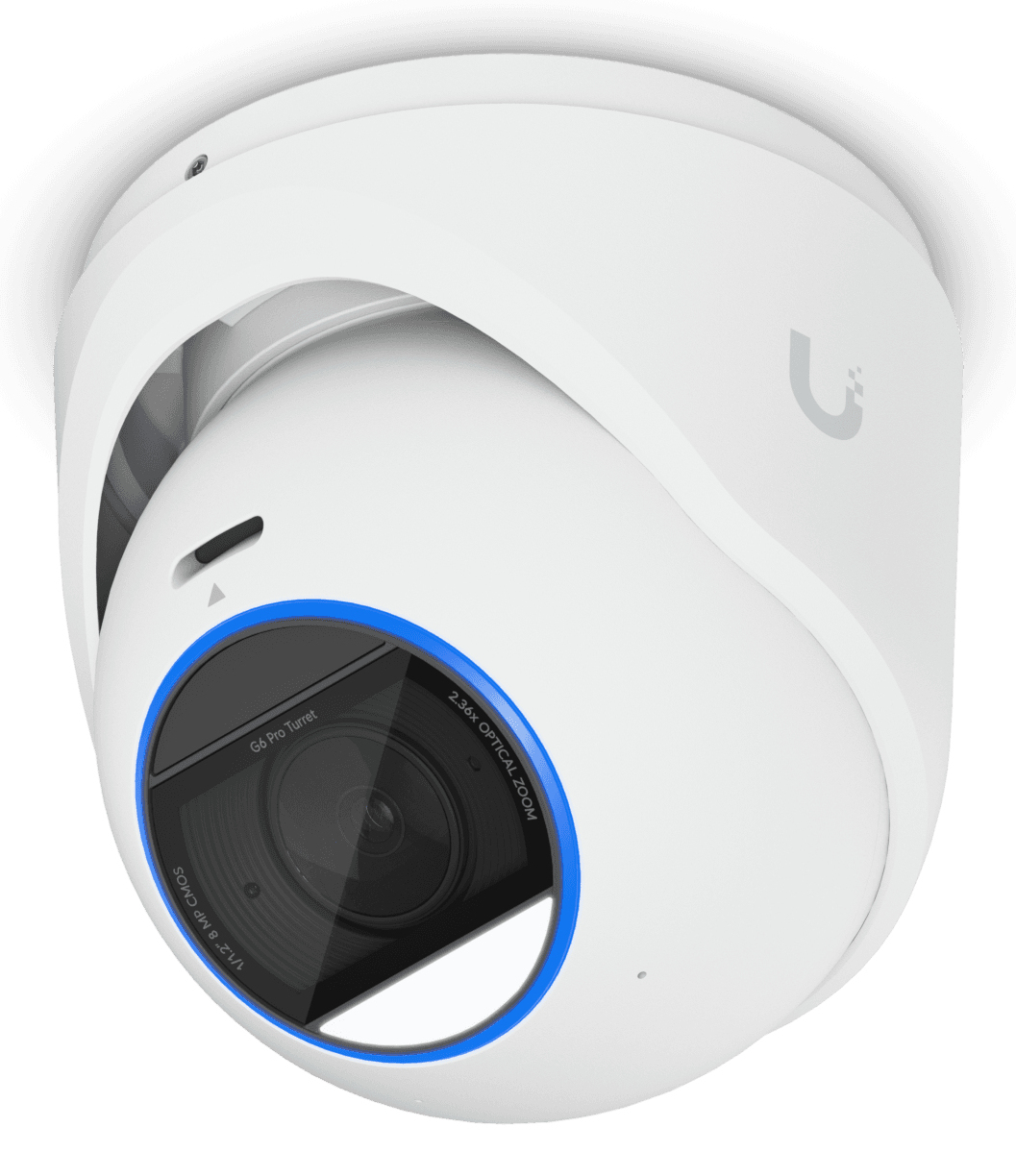 Ubiquiti UVC-G6-Pro-Turret-W All-weather tamper-resistant 4K PoE+ camera with a Multi-TOPS AI engine, 2.36x optical zoom, and a large 1/1.2" CMOS sensor "UVC-G6-PRO-TURRET-W" (timbru verde 0.8 lei)