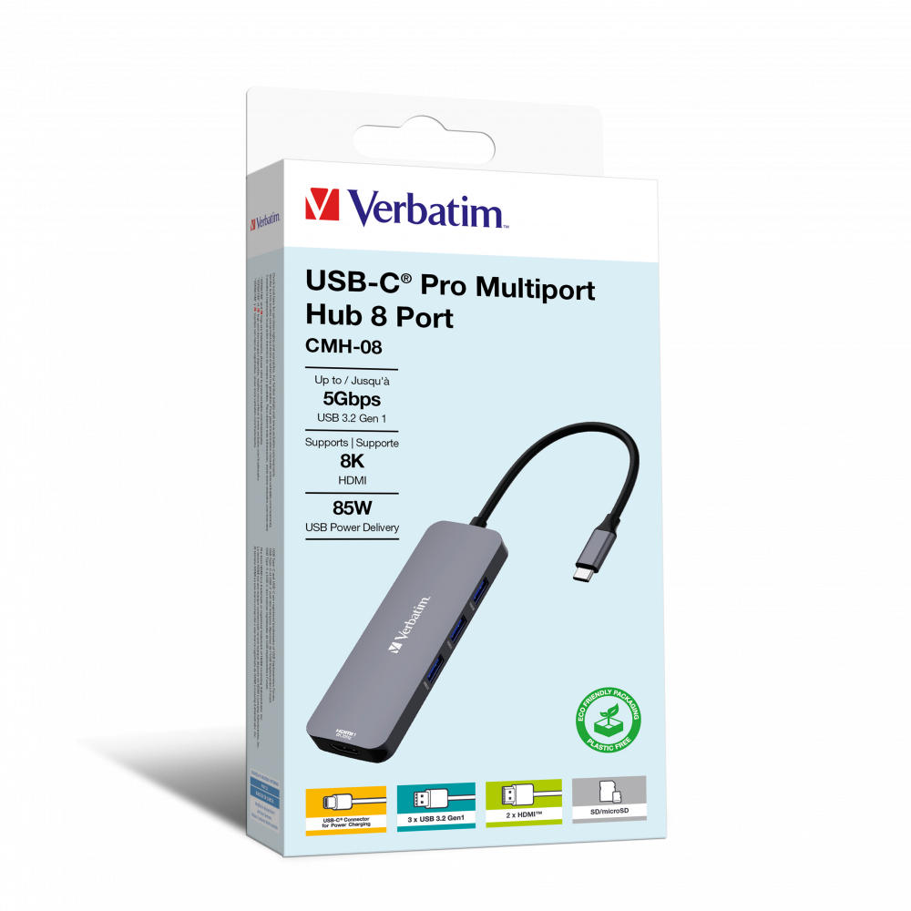 DOCKING Station Verbatim USB C PRO MULTIPORT 8 PORT CMH 2 x HDMI, 3 x USB-A 3.2 Gen1, 1 x SD card slot, 1 x microSD card slot, 1 x USB-C PD "32151" (timbru verde 0.18 lei)