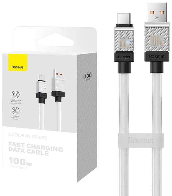 CABLU alimentare si date Baseus, Fast Charging Data Cable pt. smartphone, USB (T) la USB Type-C (T), 100W, 1m, alb, "CAKW000602" (include TV 0.18lei) - 6932172626815