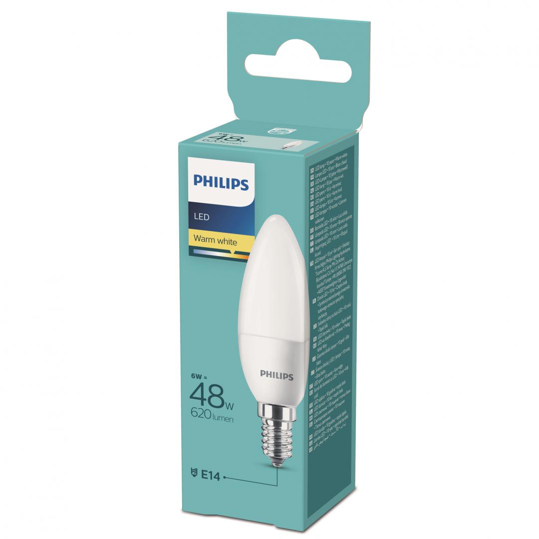 BEC LED Philips, soclu E14, putere 6W, forma lumanare, lumina alb calda, alimentare 220 - 240 V, "000008718699632434" (timbru verde 0.45 lei)
