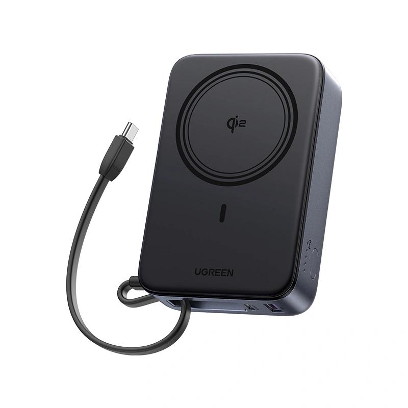POWER BANK Ugreen "PB567", 20000mAh, 30W PD3.0 , 1 x USB, 1 x USB Type-C, incarcare magnetica 15W, 1 x USB Type-C cablu integrat, gri, "55450B" (timbru verde 0.98 lei)