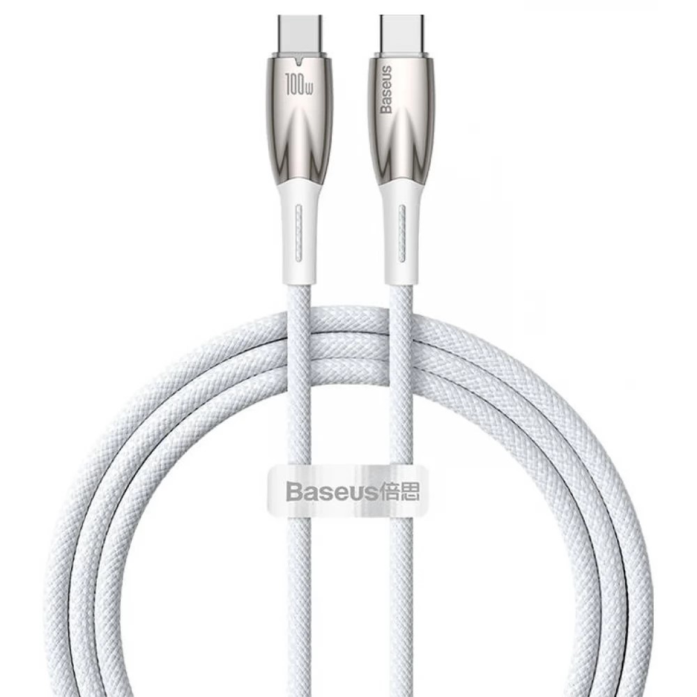 CABLU alimentare si date Baseus Glimmer, Fast Charging Data Cable pt. smartphone, USB Type-C la USB Type-C 100W, 1m, alb "CADH000702" (timbru verde 0.08 lei) - 6932172618049
