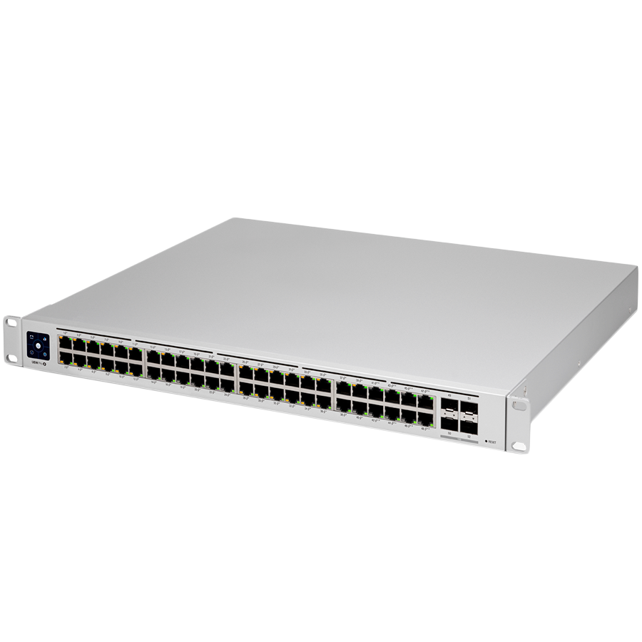 Ubiquiti Layer 3 switch with (48) GbE RJ45 ports and (4) 10G SFP+ ports. "USW-PRO-48-EU" (timbru verde 2 lei)
