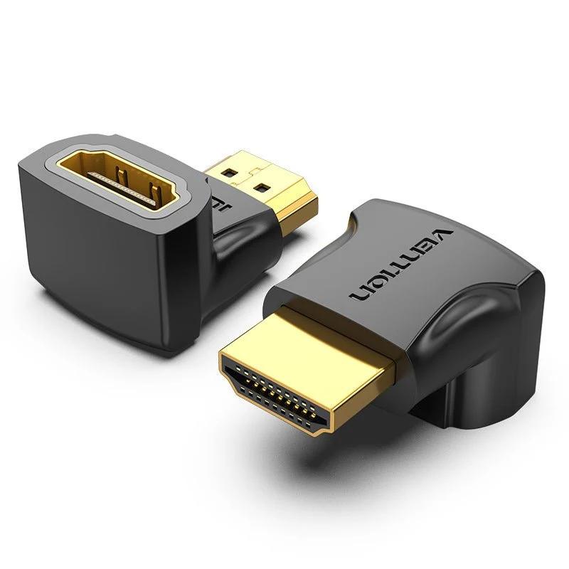 Adaptor video Vention, HDMI(T) la HDMI(M), rezolutie maxima 4K la 60Hz, conectori auriti, unghi 90 grade, invelis PVC, negru, "AIOB0" (timbru verde 0.03lei) - 6922794747890