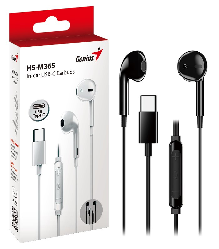 CASTI Genius, "HS-M365", cu fir, intraauriculare, pt smartphone, microfon pe fir, conectare prin USB-C, negru, "31710030400", (timbru verde 0.18 lei)