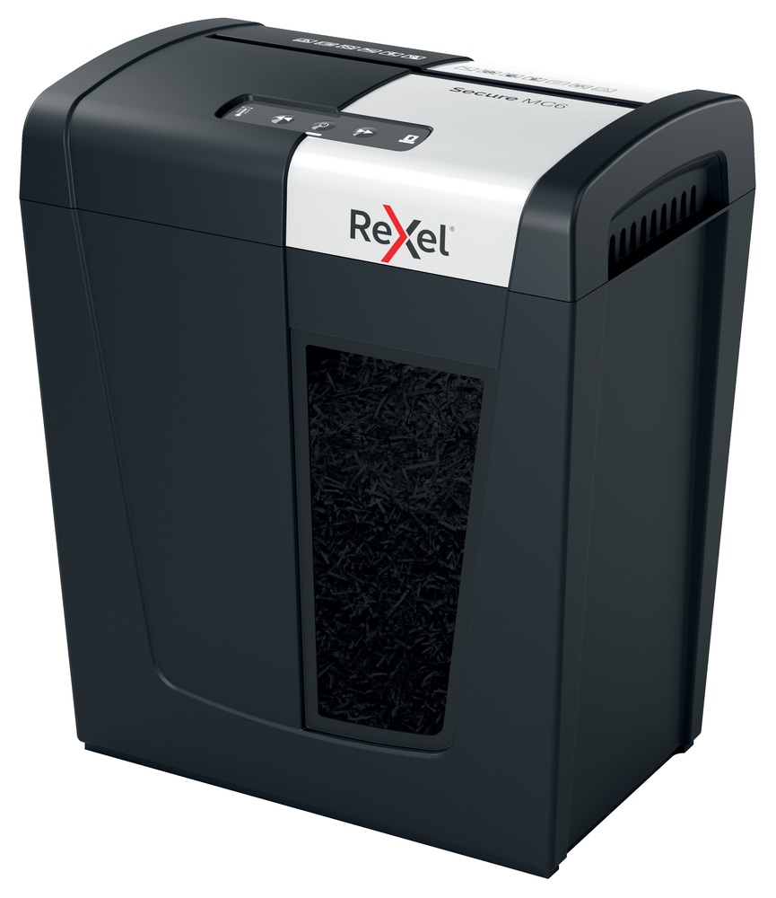 Distrugator manual documente Rexel SECURE MC6, 6 coli, P5, micro-cut (tip particule), cos 18 litri, negru-argintiu, "2020130EU" (timbru verde 40 lei)