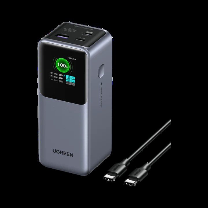 POWER BANK Ugreen "PB721", 20000mAh, PD 3.0 + QC 3.0 130W, 1 x USB; 2 x USB Type-C, digital display pt. status baterie, total 3A, gri, "35524B" (timbru verde 0.98 lei) - 6941876242924
