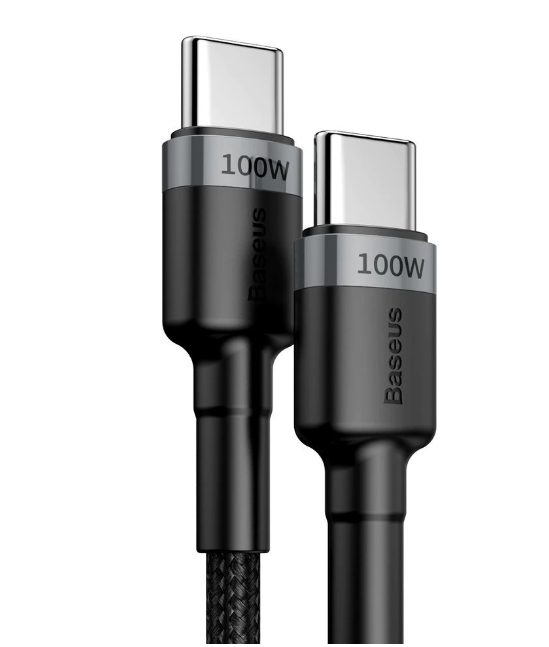 CABLU alimentare si date Baseus Cafule, Fast Charging Data Cable pt. smartphone, USB Type-C la USB Type-C PD2.0 20V/5A, brodat, 2m, gri+negru "CATKLF-ALG1" (timbru verde 0.18 lei) - 6953156216365