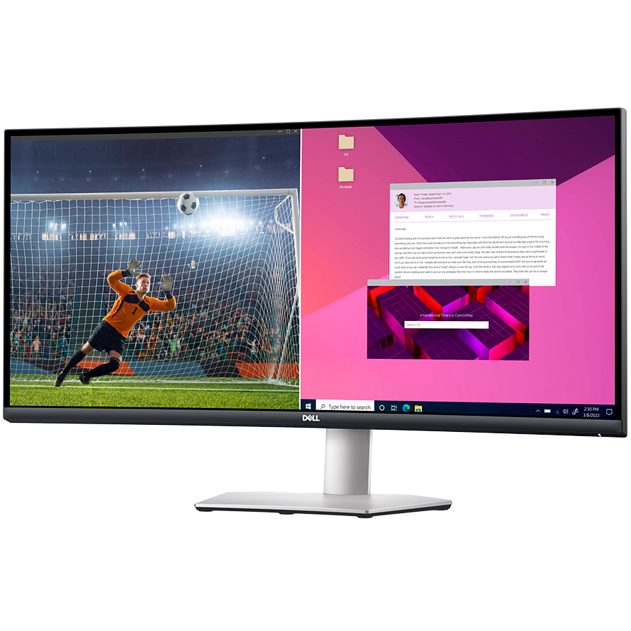 Monitor LED Dell S3423DWC Curved, 34", WQHD 3440x1440, 21:9 100Hz, AG, 300 cd/m2, 3000:1, 178/178, 4ms, AMD FreeSync, 2xHDMI, USB 3.2, USB-C, Height, Tilt, "S3423DWC-05" (timbru verde 7 lei)