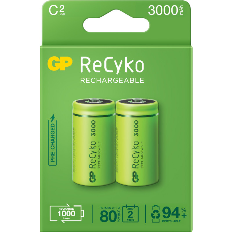 Acumulatori GP Batteries, ReCyco 3000mAh C (R14) 1.2V NiMH, paper box 2 buc. 300CHCB-EB2, "GPRHC30CB025" (timbru verde 0.16 lei)