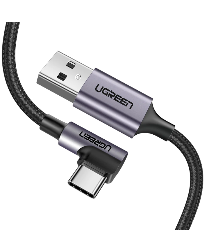 CABLU alimentare si date Ugreen, "US284", Fast Charging Data Cable pt. smartphone, USB la USB Type-C 3A Angled 90°, braided, 3m, negru "70255" (timbru verde 0.08 lei) - 6957303872558