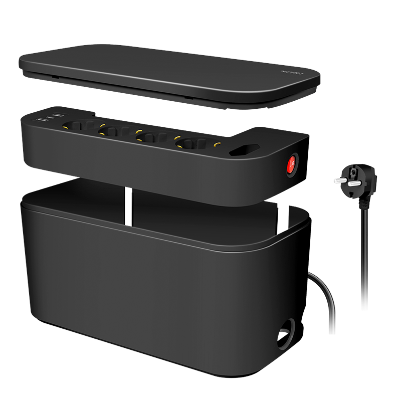 PRELUNGITOR LOGILINK, Schuko x 5, conectare prin Schuko (T), cutie management cabluri, 16 A, 2xUSB-A, 1xUSB-C, protectie IP20, negru, "LPS282U" (timbru verde 2 lei)